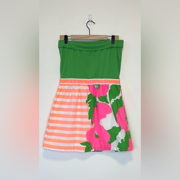 Lilly Pulitzer Fleur Neon Sunrise Orange Wild Flowers Straples , sz large - Picture 6 of 14